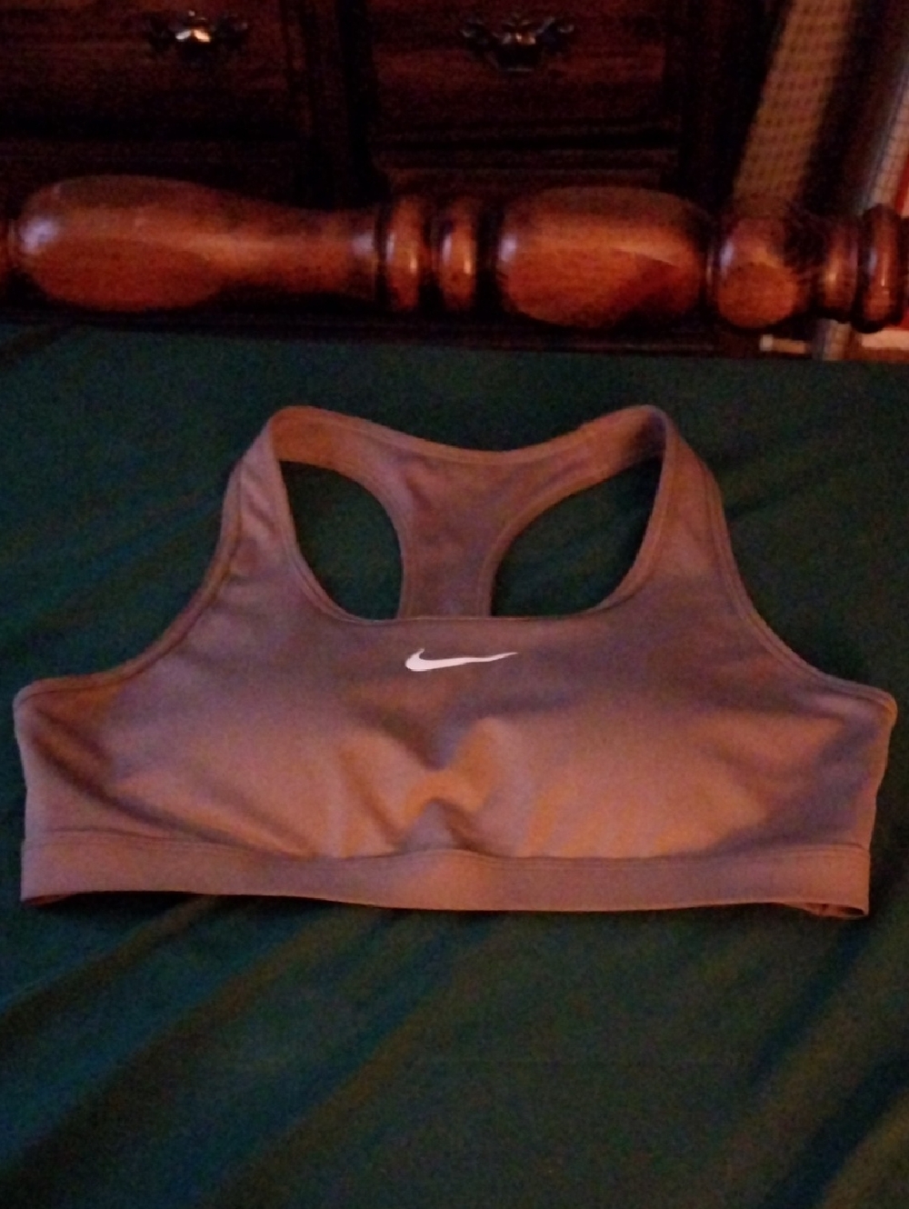 Nike Women's Brown Racerback Sports Bra with White Swoosh